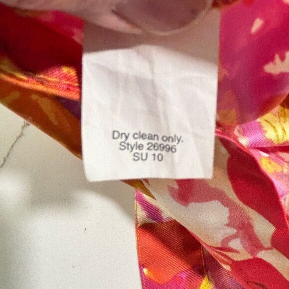 J. Crew | Yellow Pink Floral Print Silk Asymmetric Tie Women’s Sleeveless Blouse - Picture 13 of 13